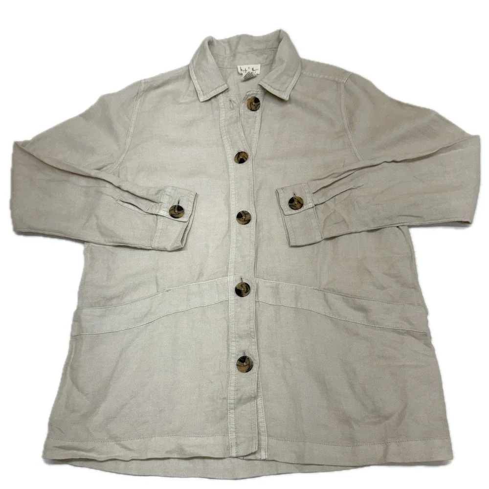 Nicole Miller Jacket Womens Small Beige Linen‎ Blend Coastal Grandma Boho